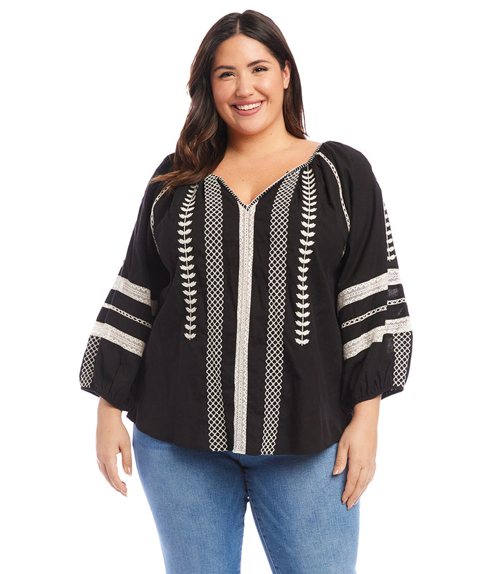 Plus Size Embroidered Peasant Top