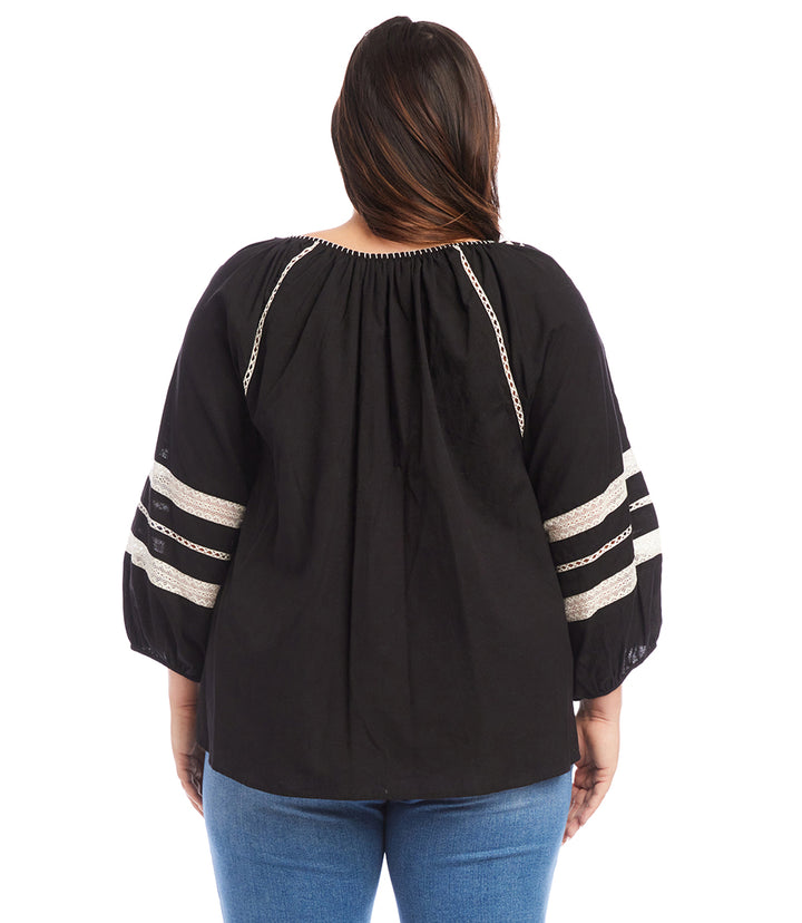 Plus Size Embroidered Peasant Top