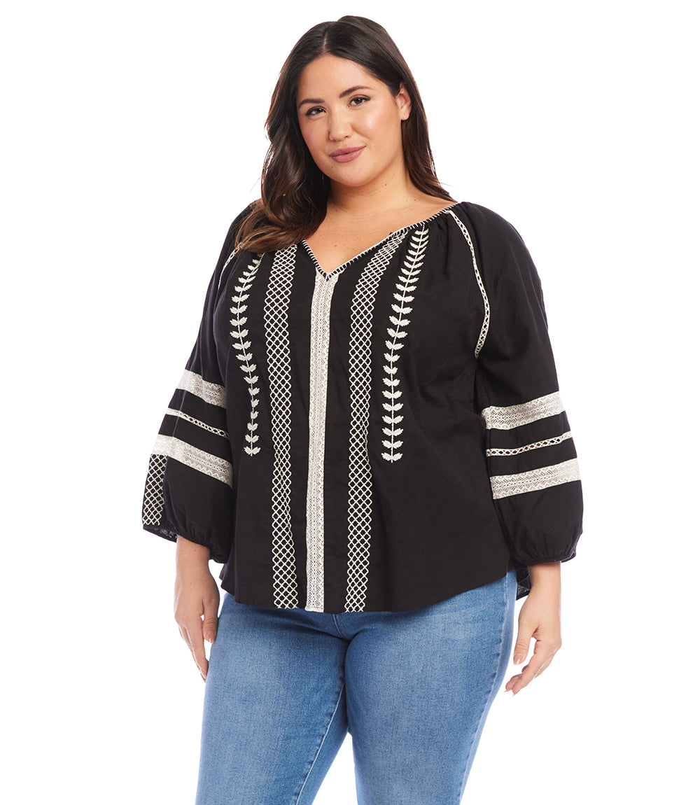 Plus Size Embroidered Peasant Top