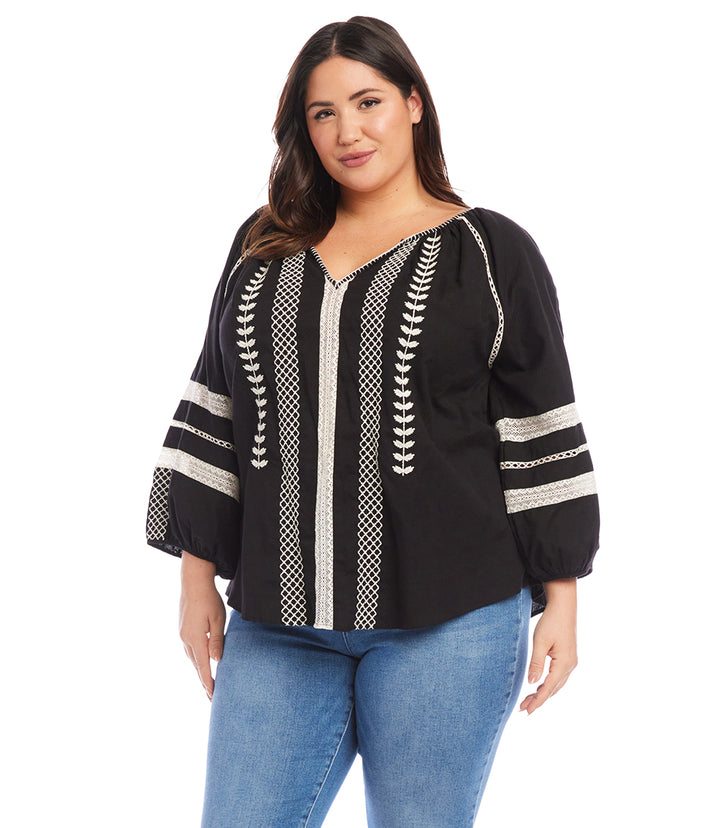 Plus Size Embroidered Peasant Top