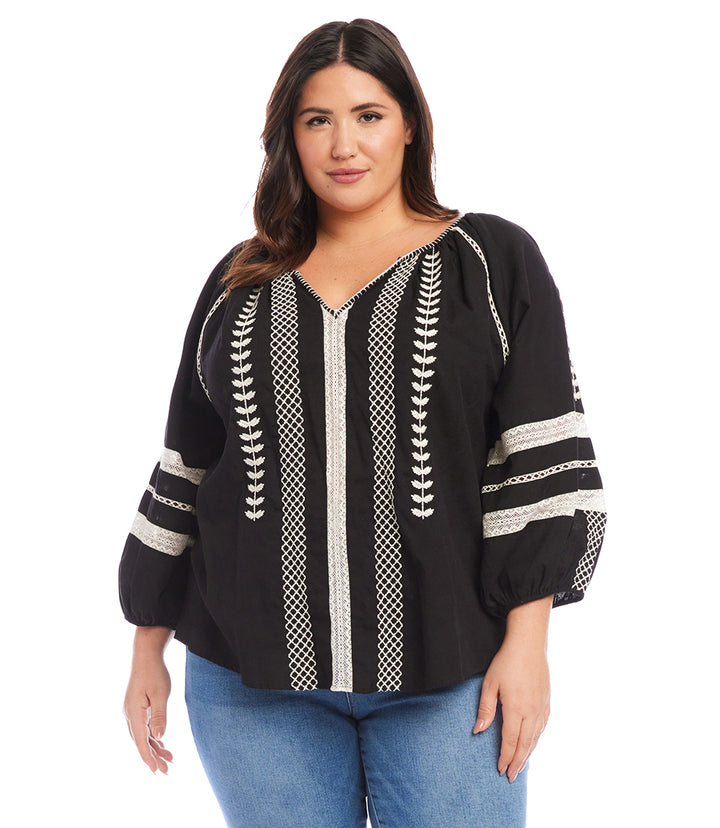 Plus Size Embroidered Peasant Top