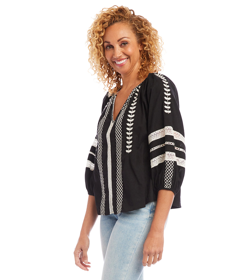 Embroidered Peasant Top