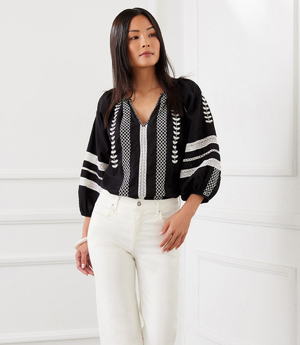 Embroidered Peasant Top