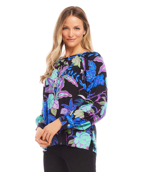 Print Long Sleeve Peasant Top | Karen Kane