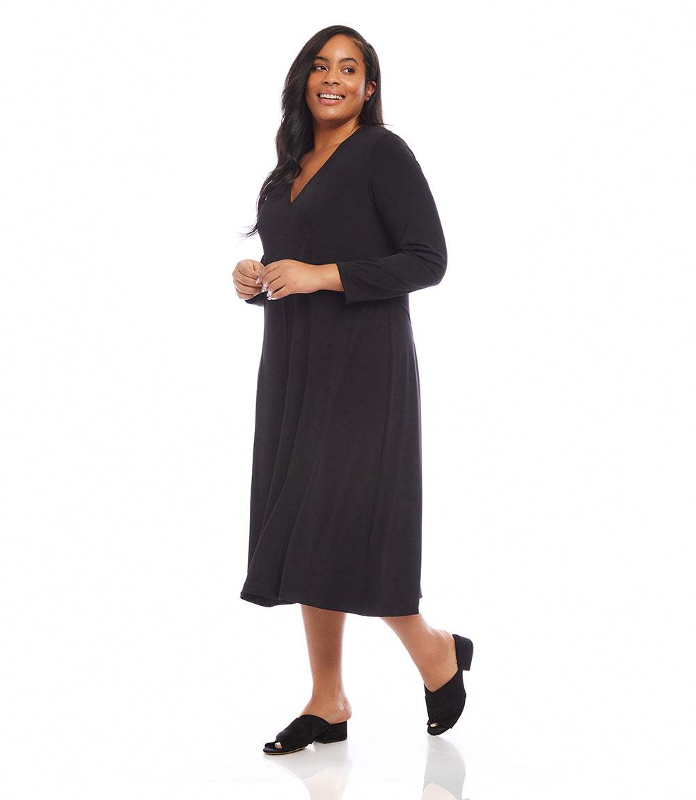 karen kane women's kate v neck midi travel dress reviews Karen Kane Women's Plus Size Kate V-Neck Midi Travel Jersey Dress, 2X, 2X, Black, Polyester/Spandex