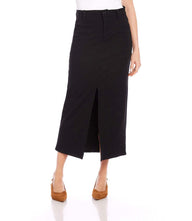 Chelsea Midi Skirt in stretch twill with front slit and side pockets