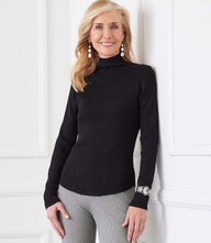 Ribbed turtleneck sweater with slim fit, long sleeves, and pull-on style for layering