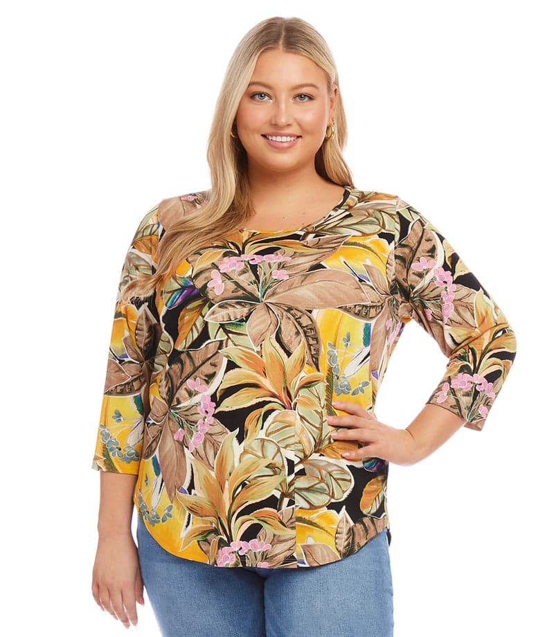 Plus Size 3/4 Sleeve Shirttail Top