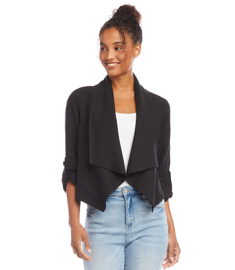 Black Drape Collar Cardigan Jacket Karen Kane