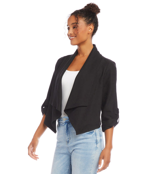 Black Drape Collar Cardigan Jacket Karen Kane