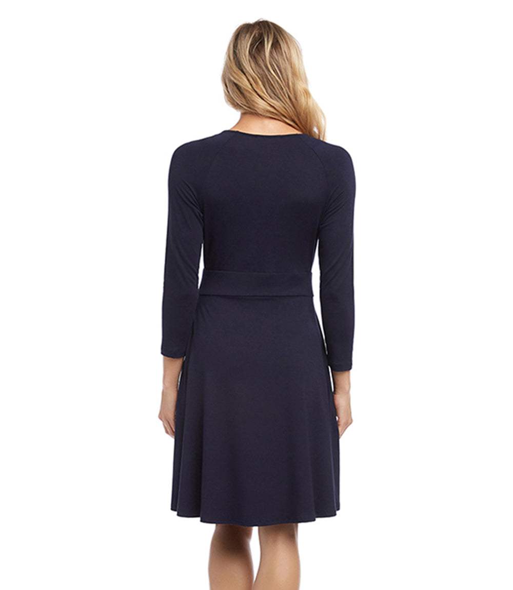 karen kane faux wrap midi dress Karen Kane Women's Petite Size Faux Wrap Drape Dress, MP, MP, Navy, Rayon/Spandex