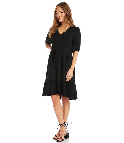 Black Puff Sleeve Tiered Dress | Karen Kane