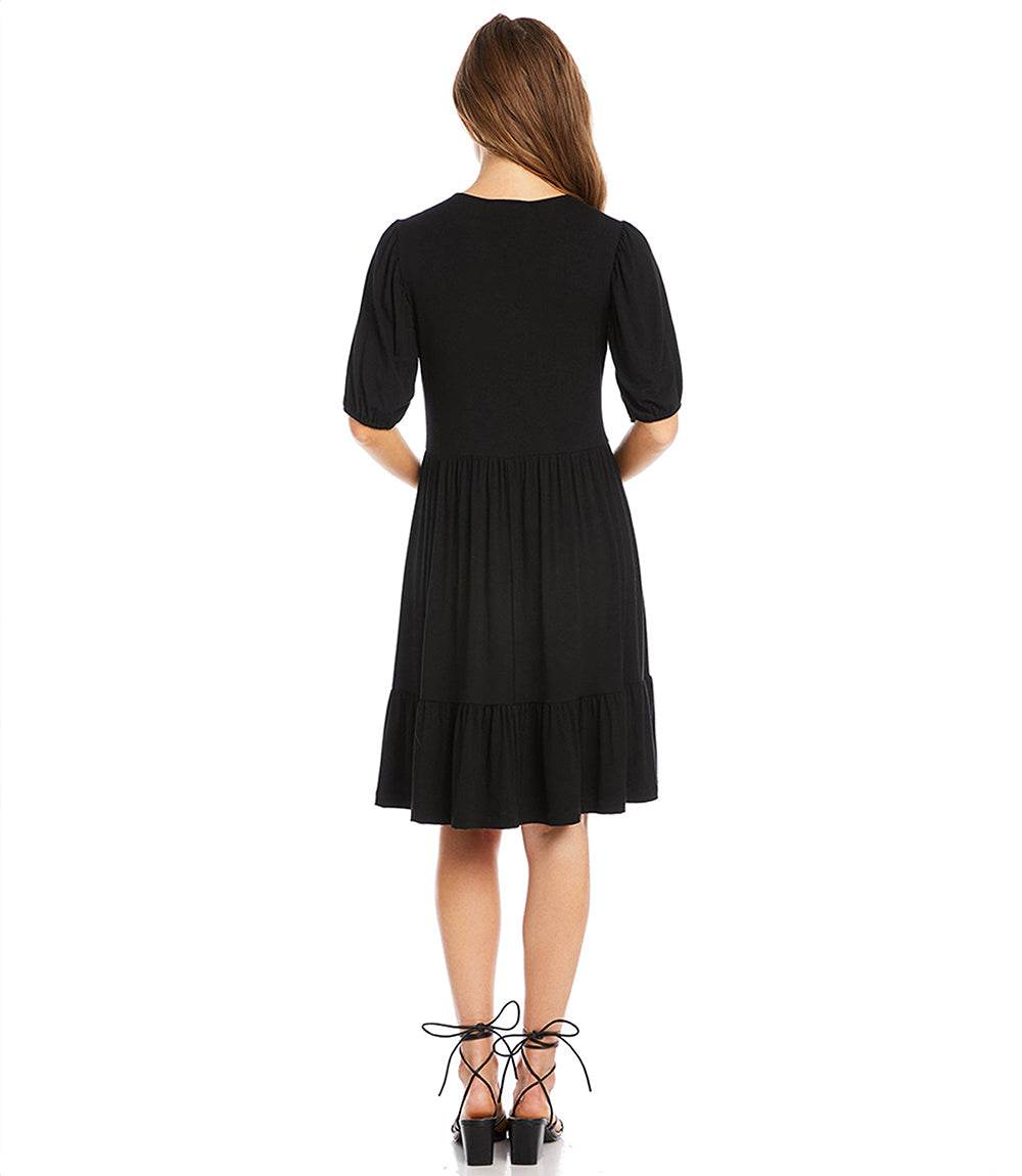 Karen Kane Puff Sleeve Tiered Dress Women's Dress Black : XL Karen Kane Puff Sleeve Tiered Dress Women's Dress Black : XL