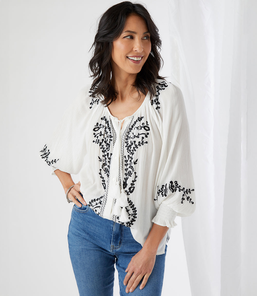 Embroidered Peasant Top