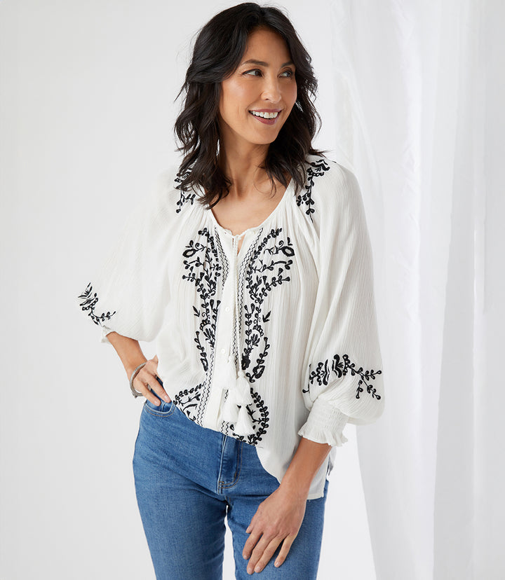 Embroidered Peasant Top