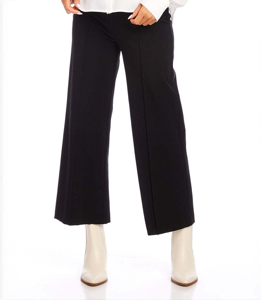 Pintuck Wide Leg Pants with Cropped Length and Elastic Waist