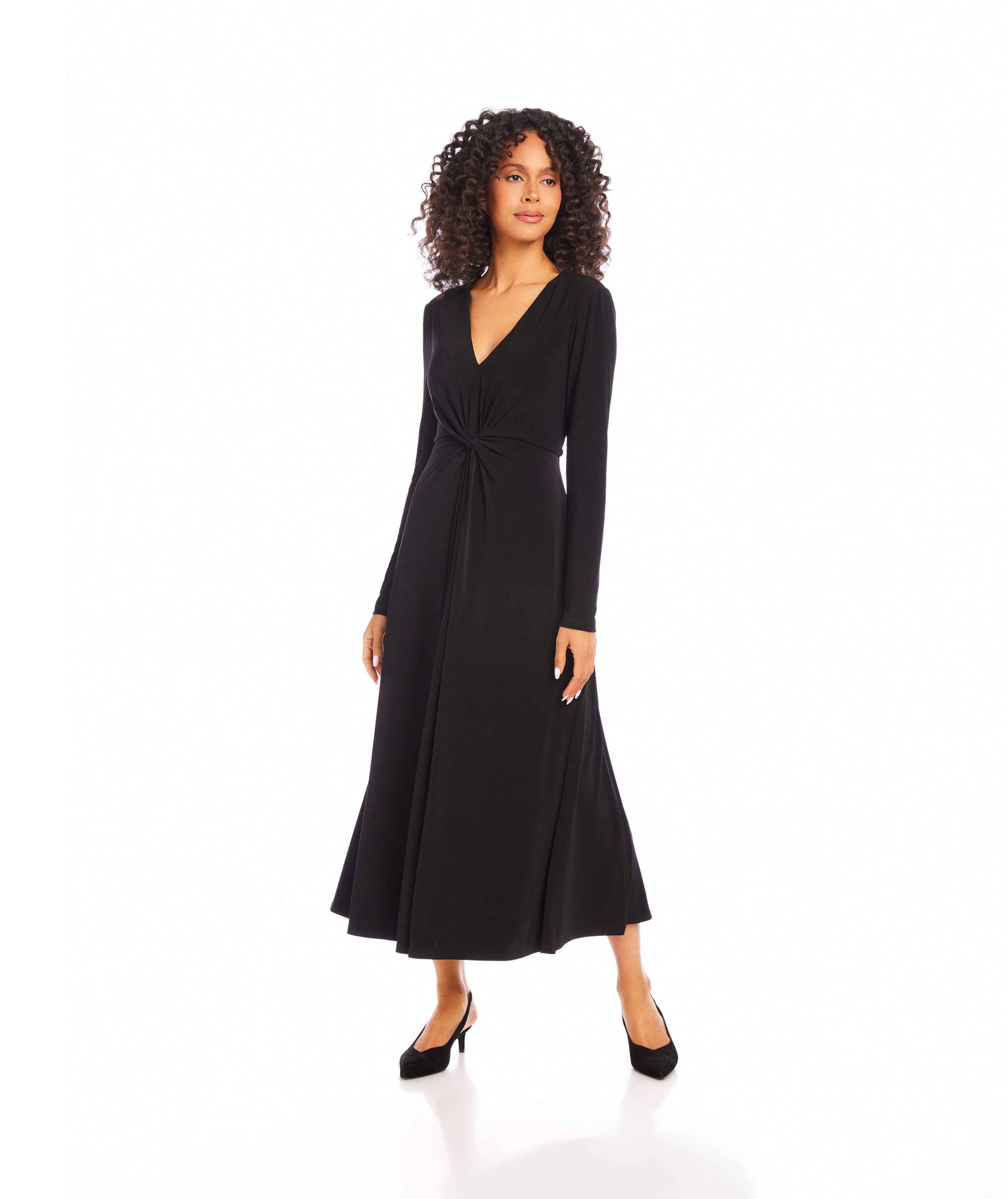 Monroe Travel Jersey Dress - Elegant Twisted Front Midi for Travel