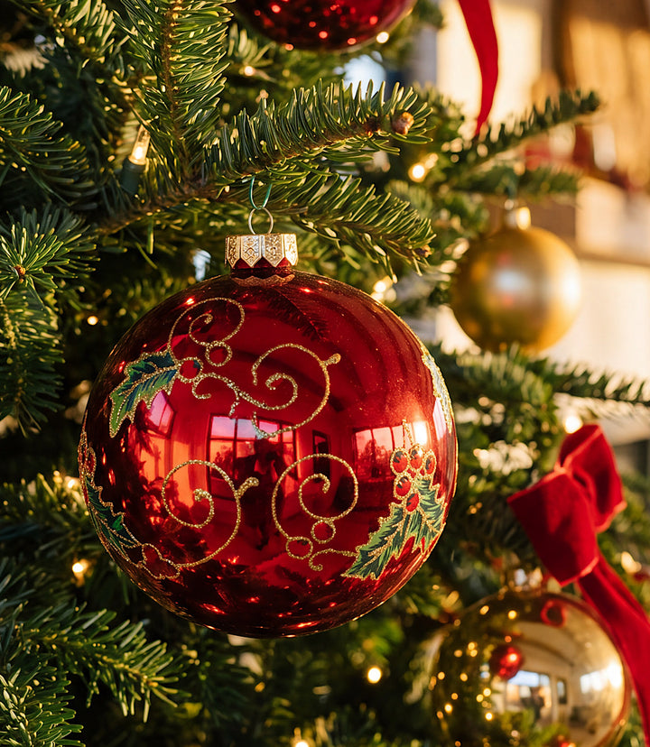 Holly Berry Glass Ornaments, Set Of 2
