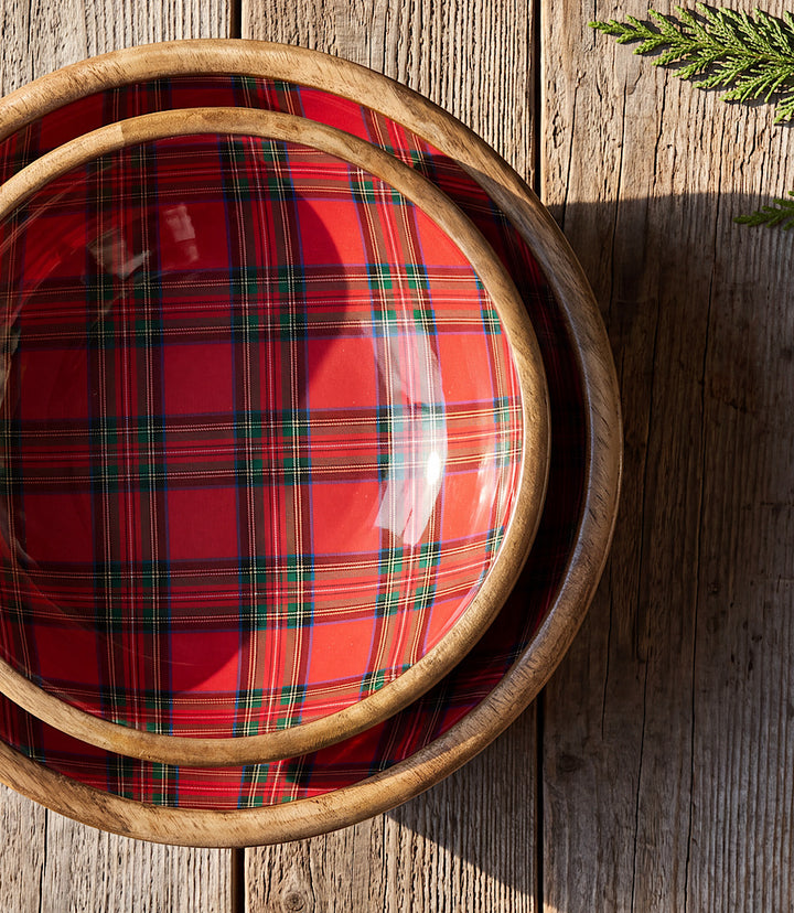 Tartan Wooden Bowls, Set Of 2