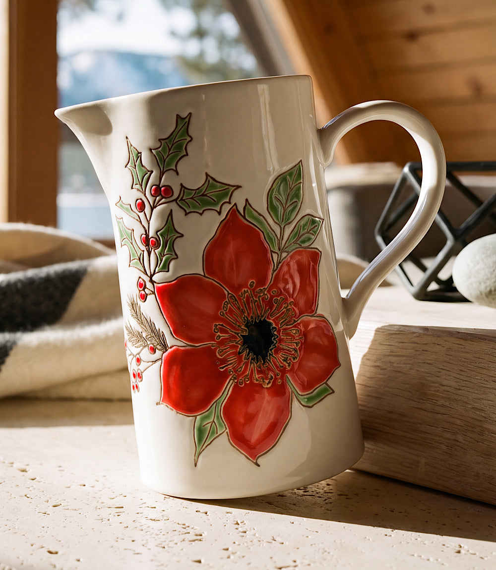 Festive Bloom Ceramic Pitcher