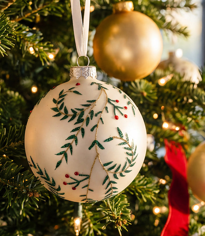 Metallic Leaf Glass Ball Ornament