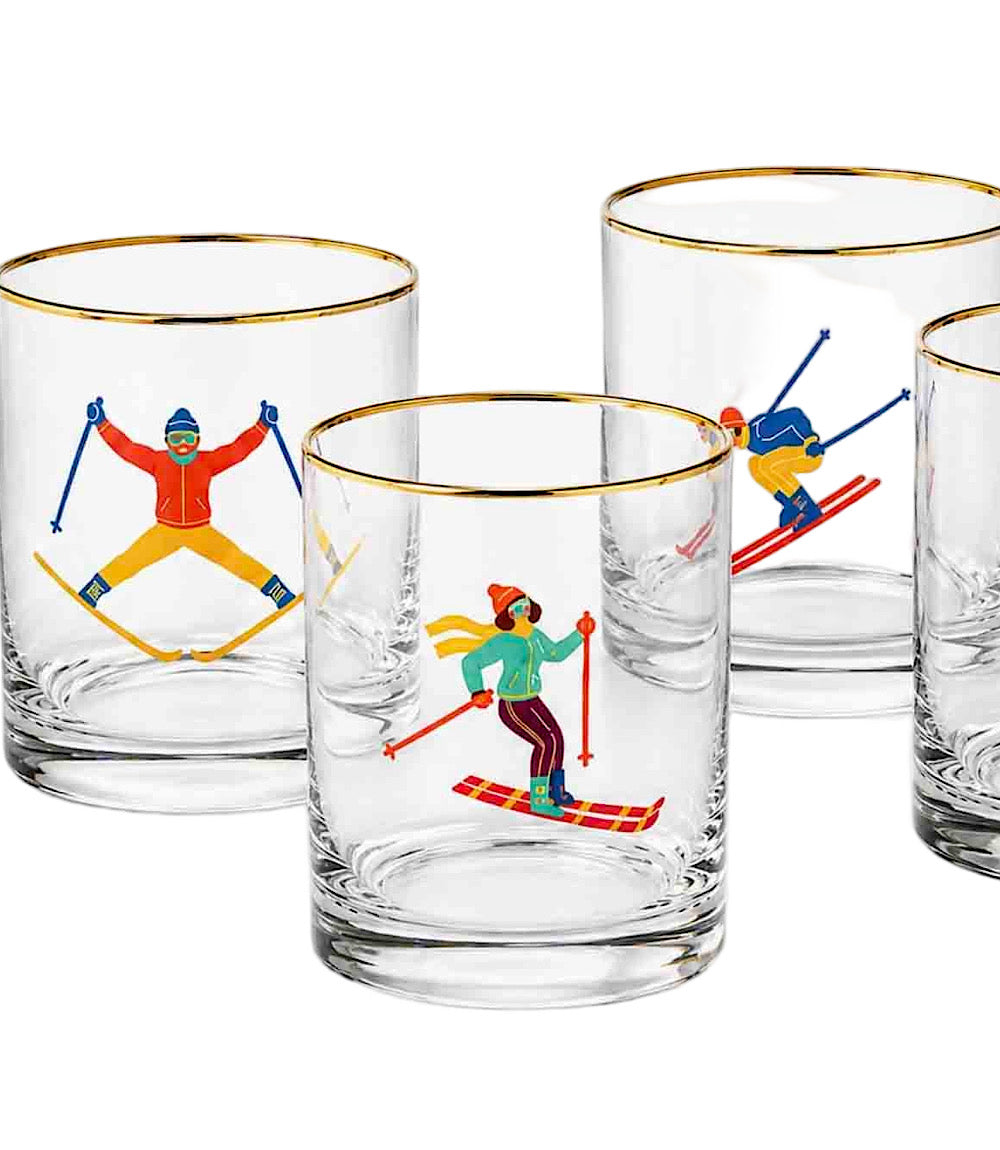Skiers Tumbler Glasses, Set Of 4