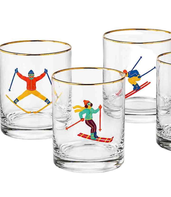 Skiers Tumbler Glasses, Set Of 4