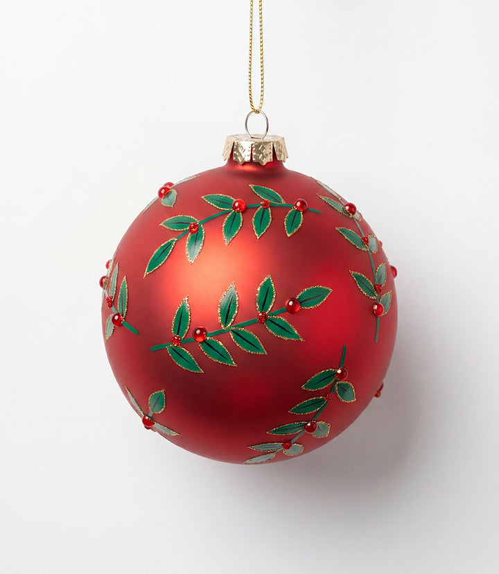 Metallic Festive Leaf Glass Ball Ornament