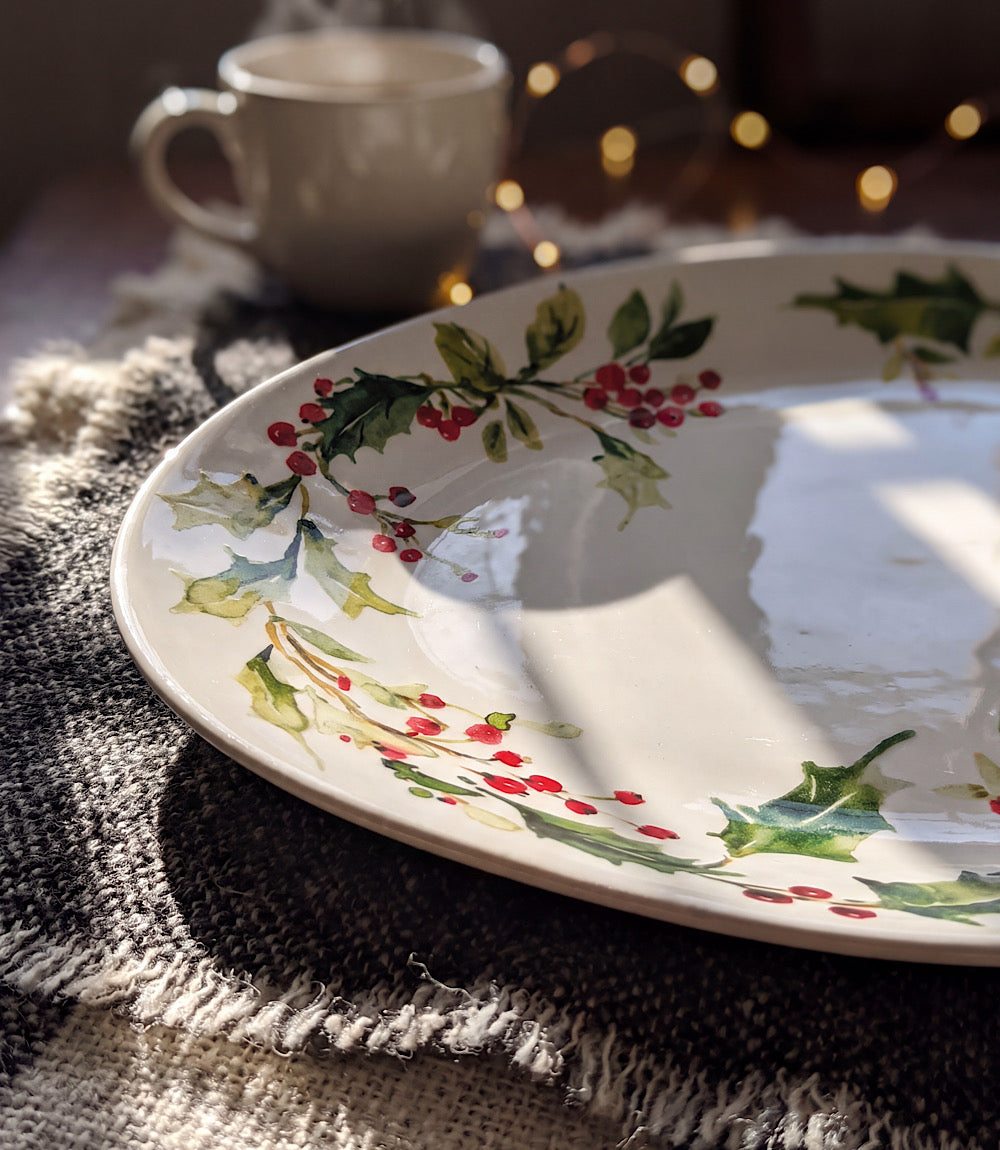 Holly Berry Ceramic Oval Platter