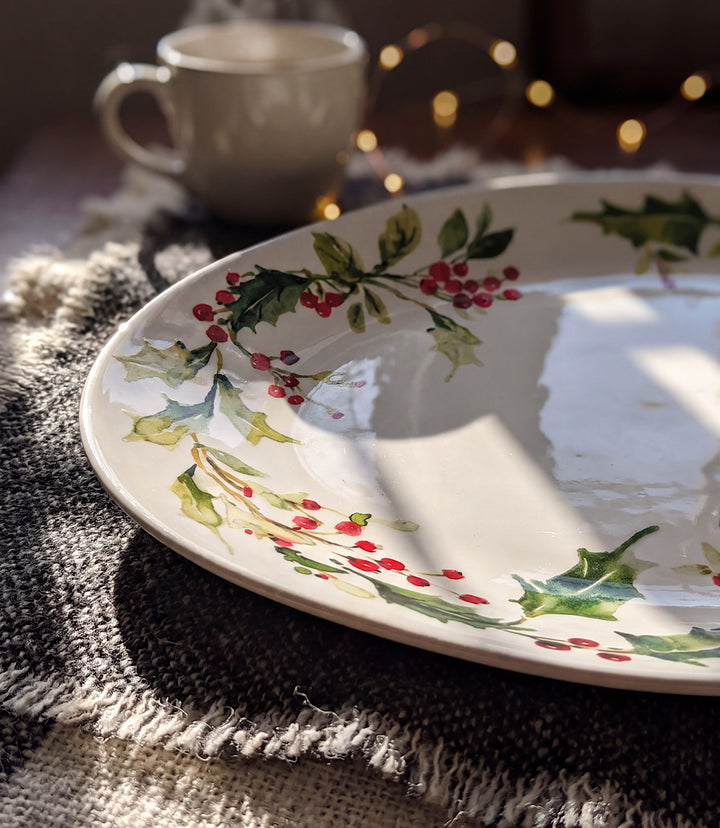 Holly Berry Ceramic Oval Platter