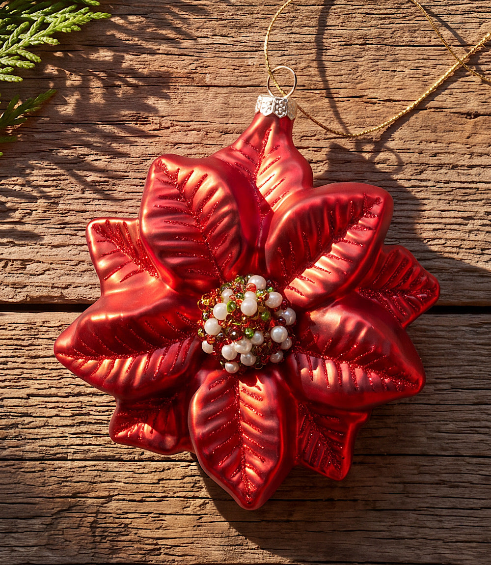 Poinsettia Glass Ornament
