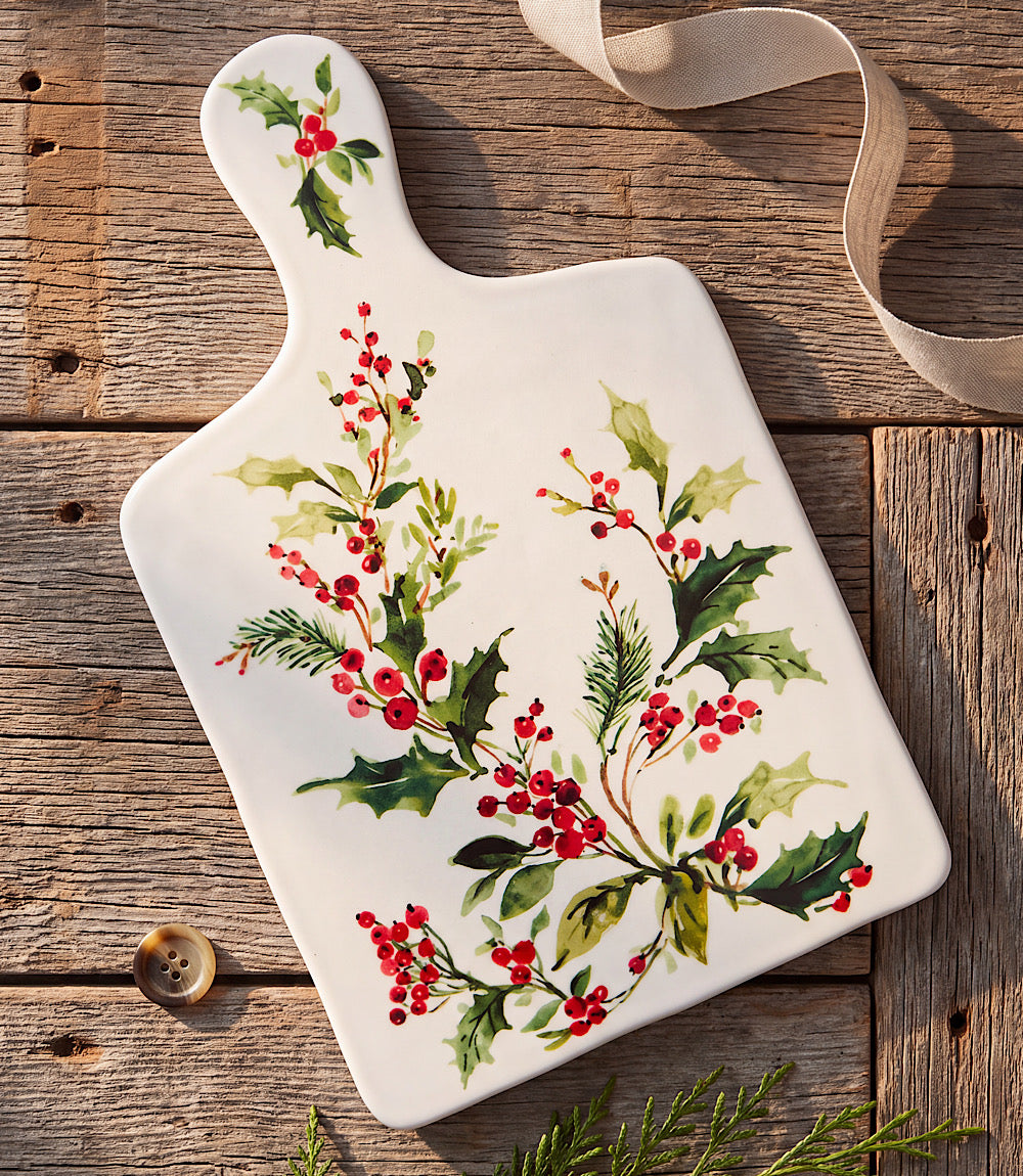 Holly Berry Ceramic Serving Board