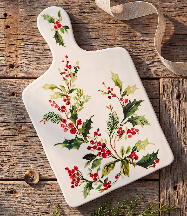 Holly Berry Ceramic Serving Board