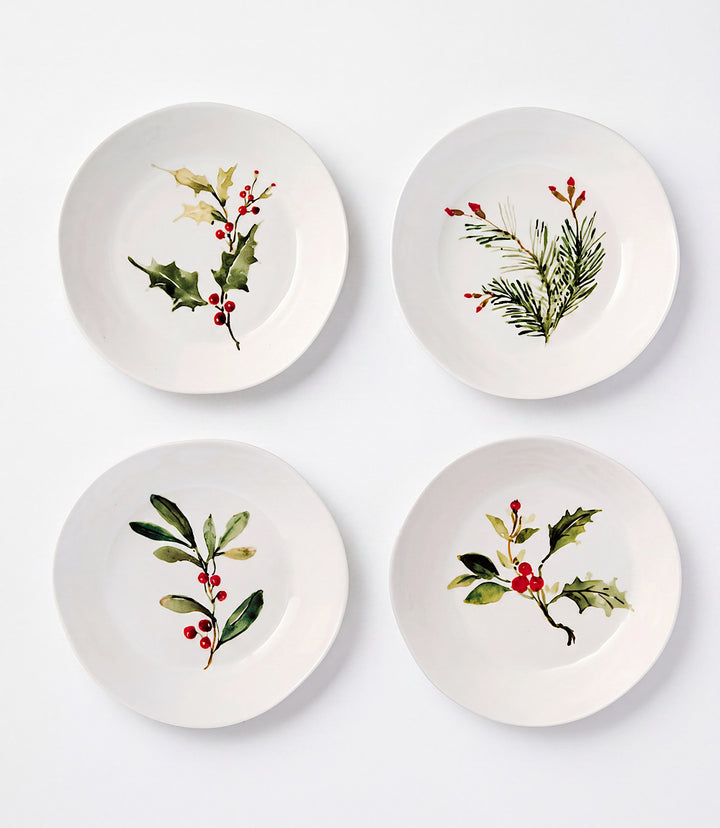 Holly Berry Ceramic Bowls, Set Of 4