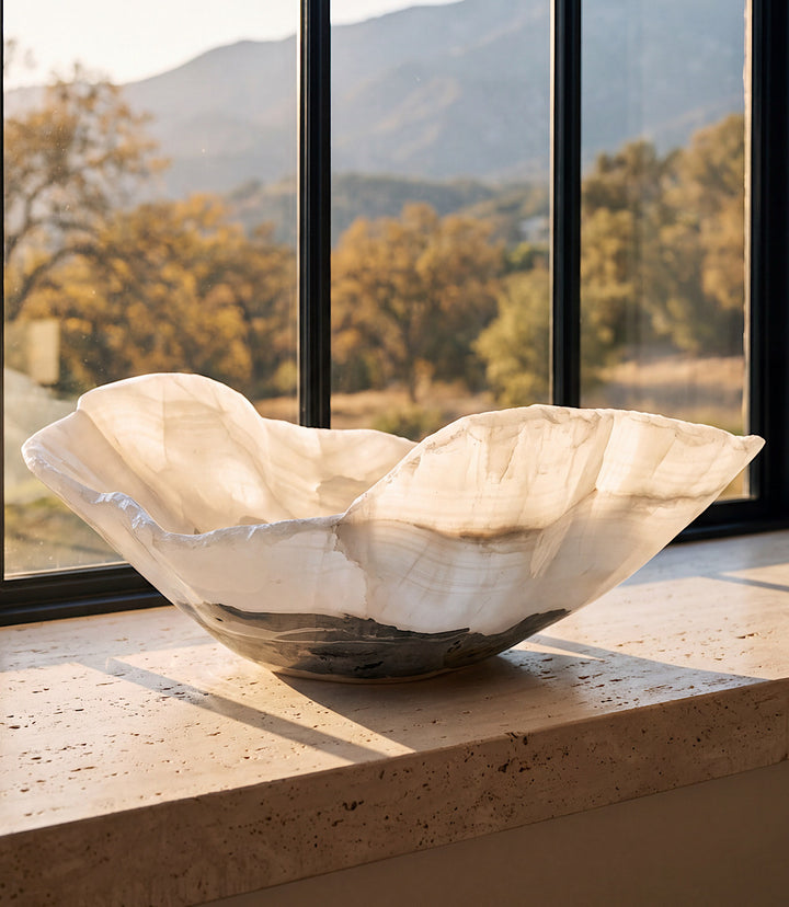 Meridian Hand-Carved Natural Onyx Freeform Bowl