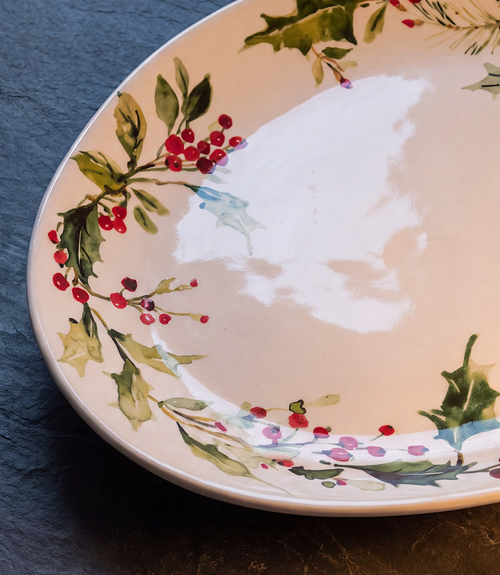 Holly Berry Ceramic Oval Platter