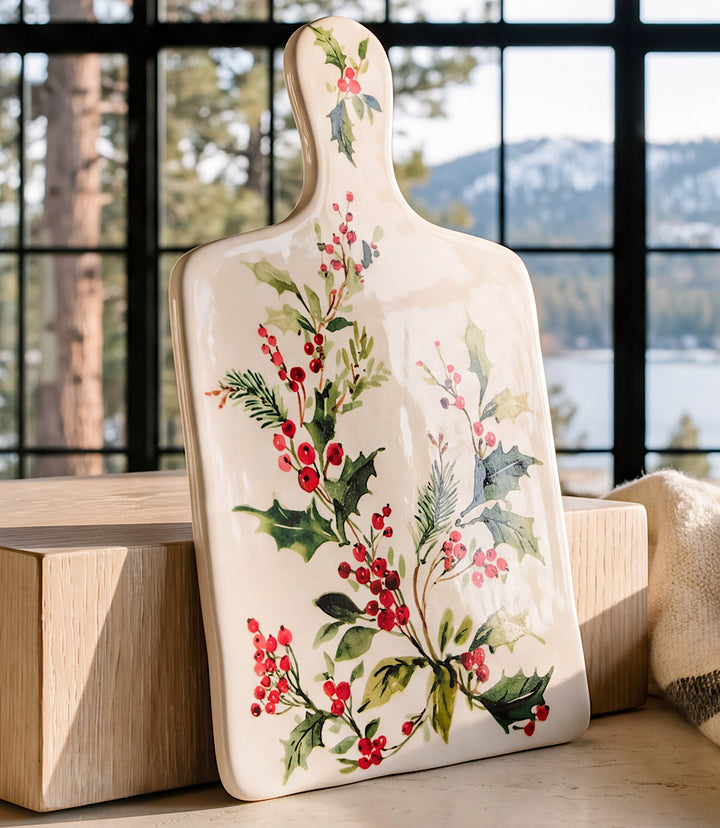 Holly Berry Ceramic Serving Board