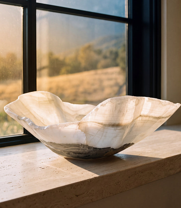 Meridian Hand-Carved Natural Onyx Freeform Bowl