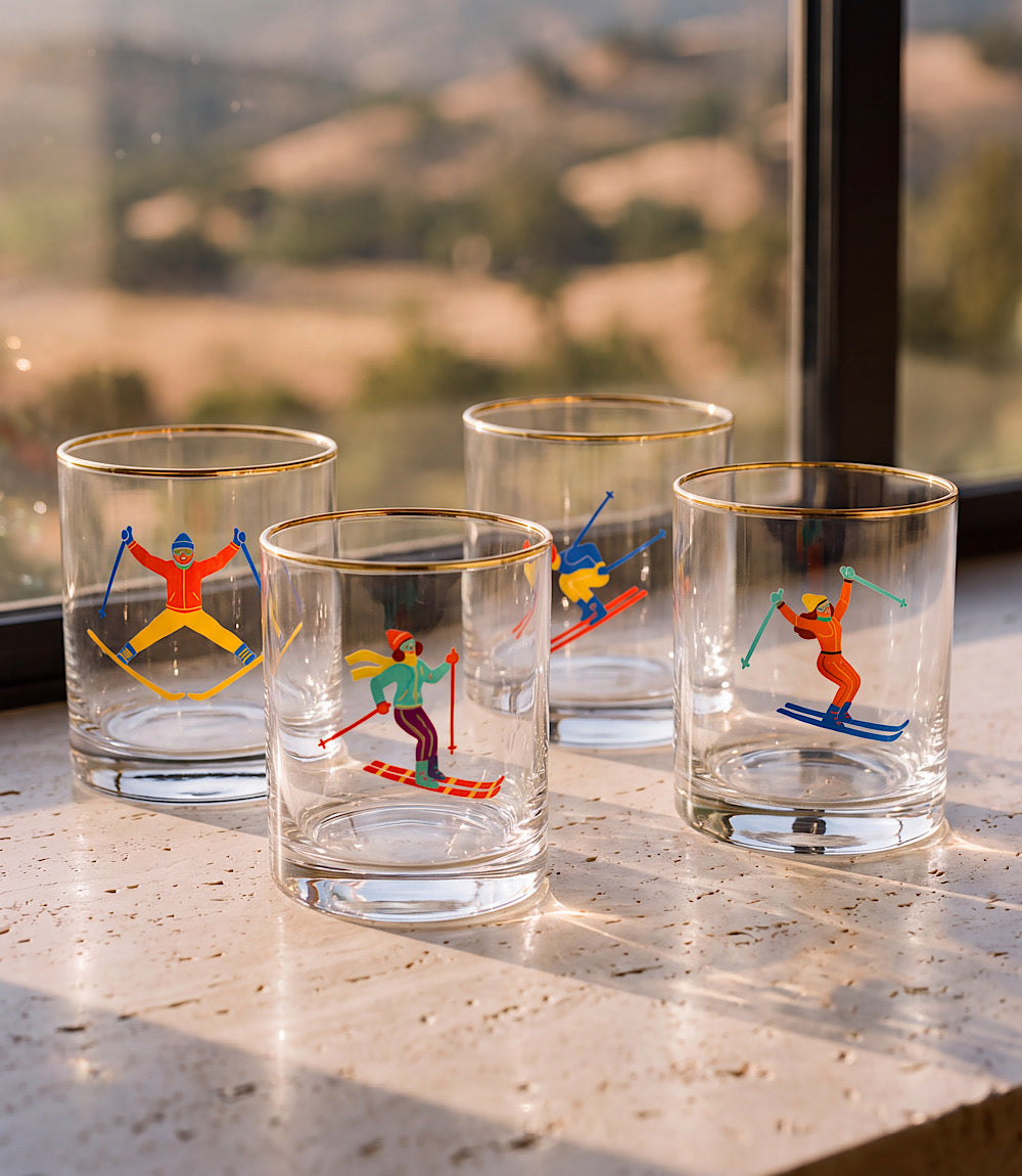 Skiers Tumbler Glasses, Set Of 4