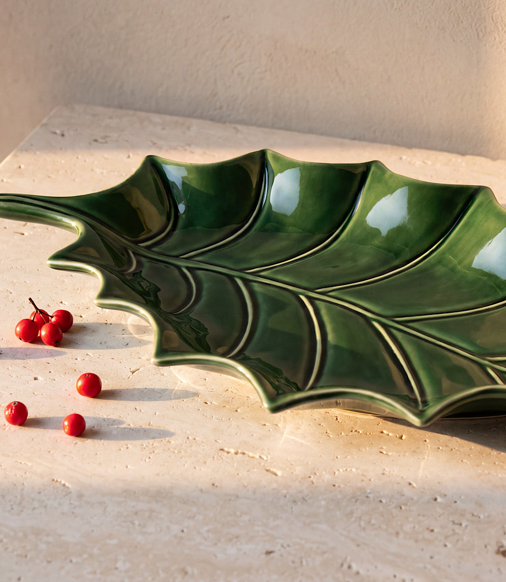 Holly Leaf Ceramic Serving Platter