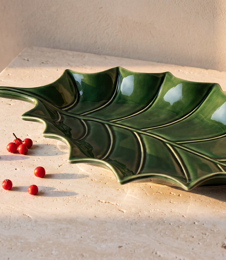 Holly Leaf Ceramic Serving Platter