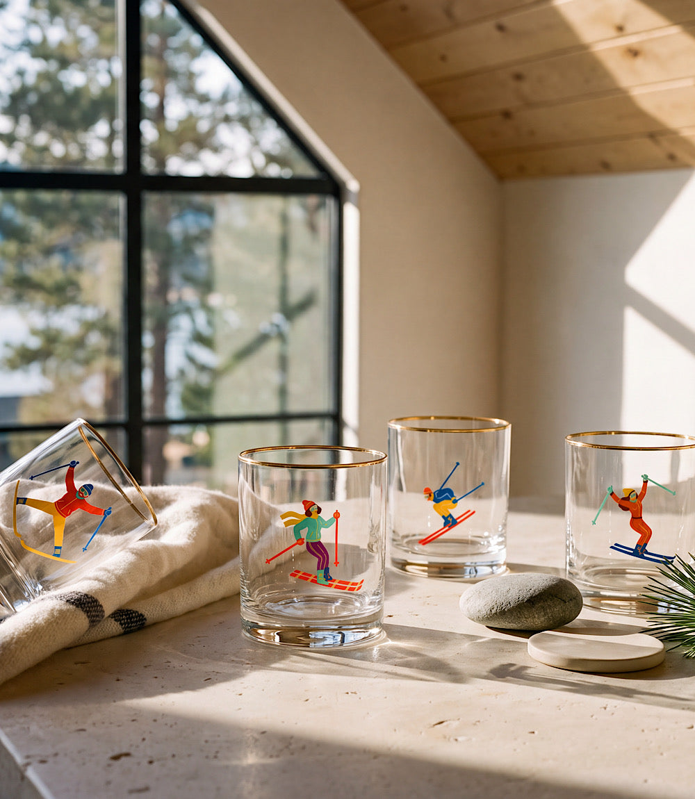 Skiers Tumbler Glasses, Set Of 4