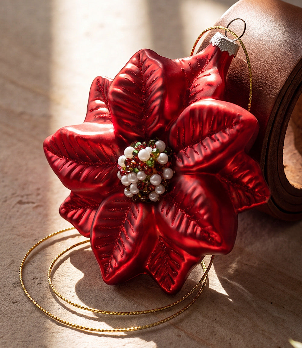 Poinsettia Glass Ornament