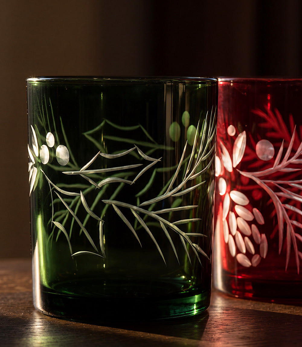 Etched Holly Tumbler Glasses, Set Of 2