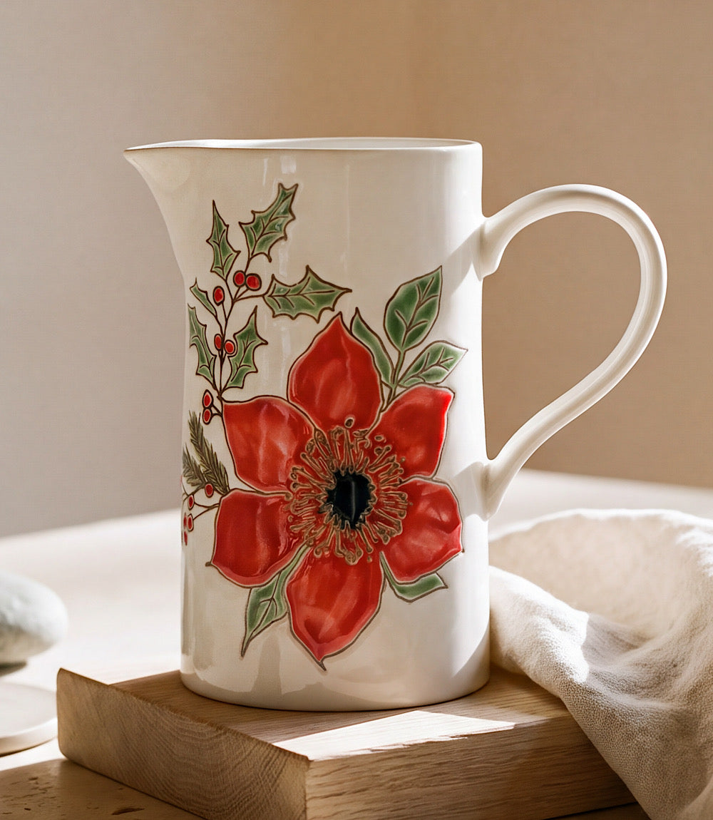 Festive Bloom Ceramic Pitcher