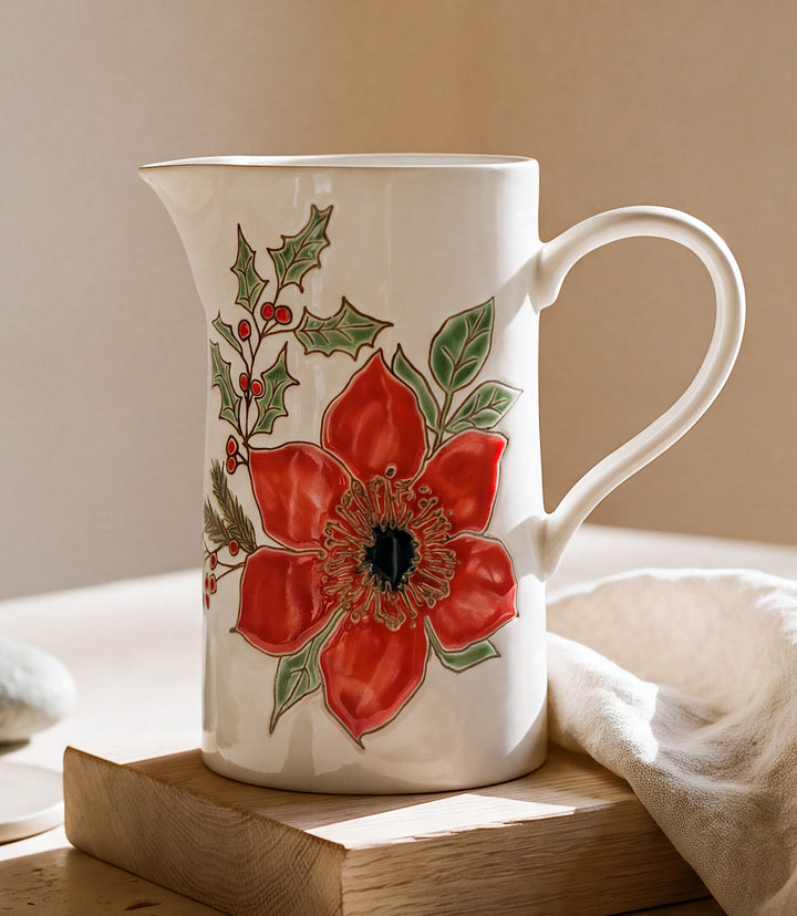 Festive Bloom Ceramic Pitcher