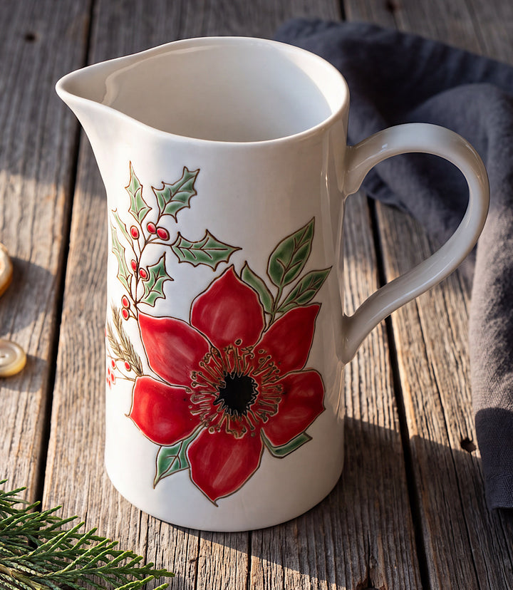 Festive Bloom Ceramic Pitcher