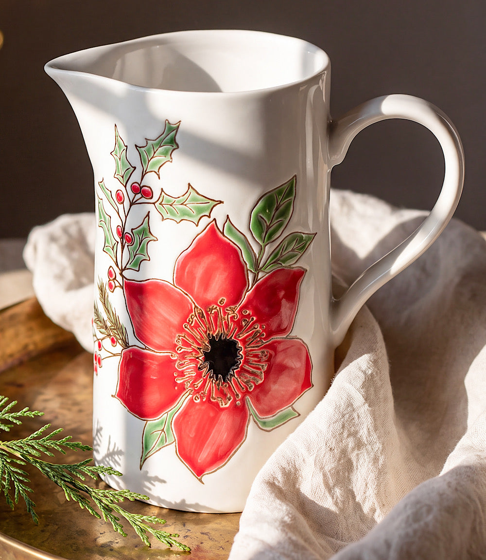 Festive Bloom Ceramic Pitcher
