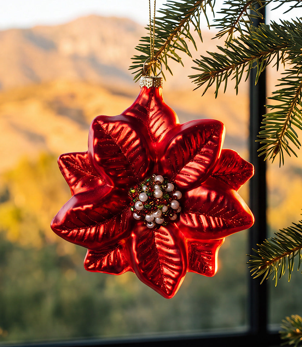 Poinsettia Glass Ornament