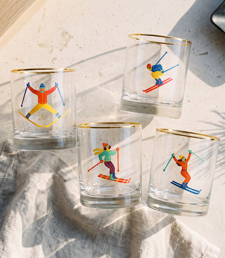 Skiers Tumbler Glasses, Set Of 4